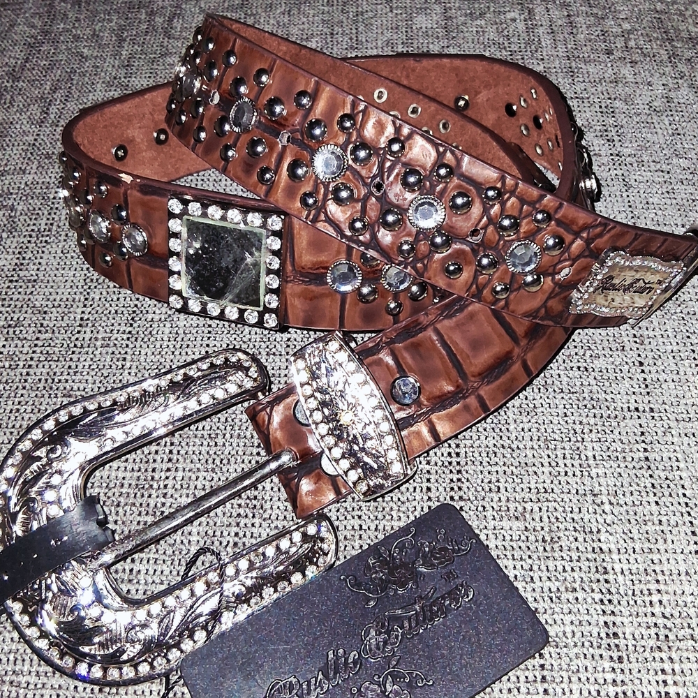 Brown Embelished Belt with Silver Accents